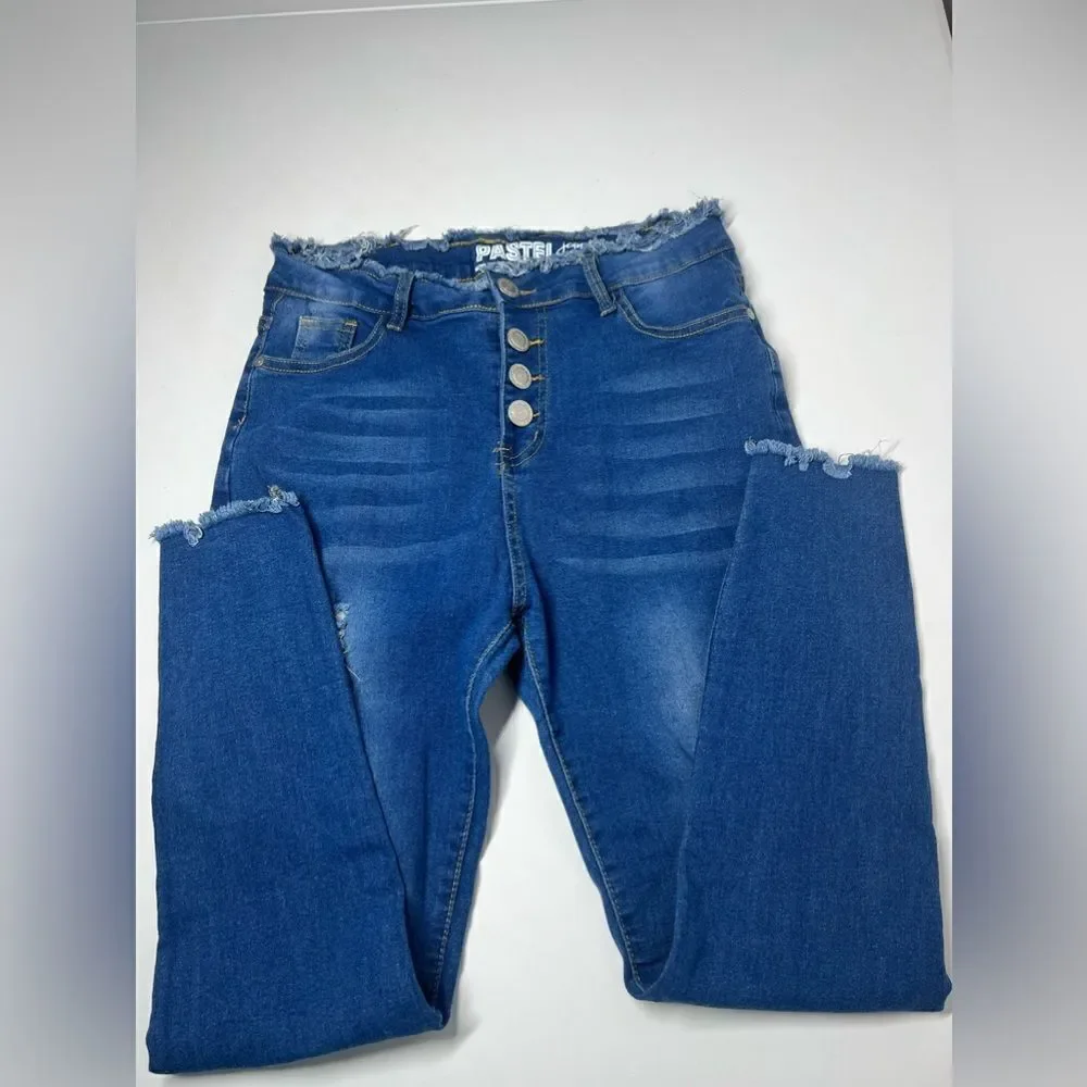 Pastel High Rise Medium Wash Ripped Skinny Jeans Size 13/31